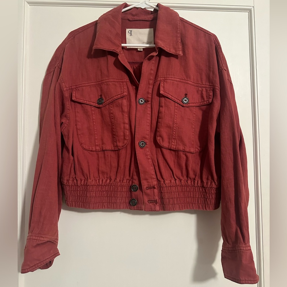 Pilcro Linen Trucker Bomber Jacket